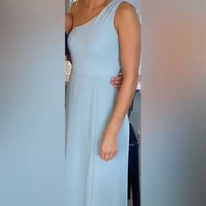 Show Me Your Mumu, baby blue one shoulder bridesmaid dress